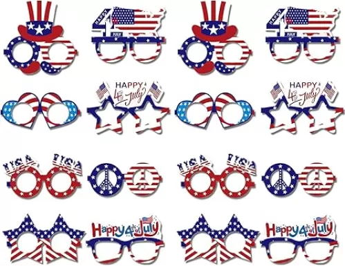 16 Pack 4th of July Decorations, Independence Day American Flag Glasses Red Blue White Patriotic USA Sunglasses Fourth of July Accessories for Photo Booth Memorial Day Props Party Favors Supplies Kids