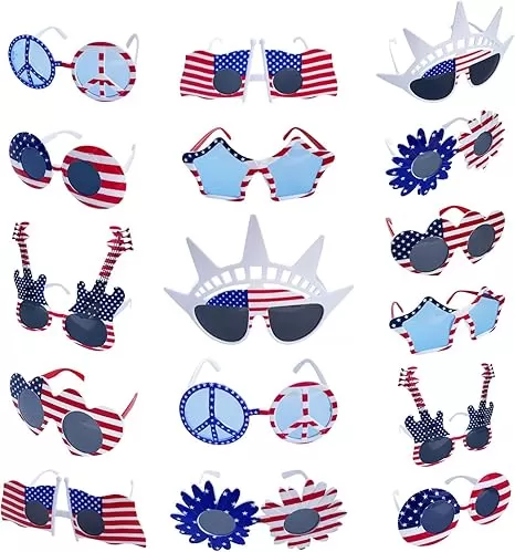 16 Pack American Flag Glasses, Fourth 4th of July Party Decorations, Bulk USA Flag Eyewears, Red White and Blue Photo Booth Props Patriotic Glasses, USA Veterans Day Memorial Day Party decoration
