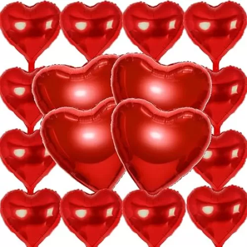 16Pcs Valentines Balloons, Red Heart Balloons 18inch and 32inch Big Heart Shaped Balloons Valentines Day Decorations Red Foil Heart Party Balloons