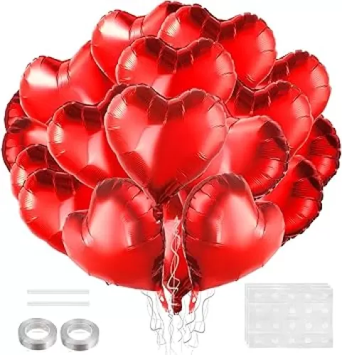 18 Inches Red Heart Balloons, 20 Pcs Foil Heart Shaped Balloons Mylar Valentines Balloons Helium Support for Valentine's Day Wedding Bridal Engagement Party Anniversary Mother's Day Decorations