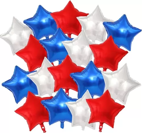18 Pack 18 Inch Red White Blue Star Balloons, Metallic Foil Star-Shaped Helium Balloons for 4th of July, Memorial Day, Patriotic Party Decorations, and USA Independence Day Parade Decor