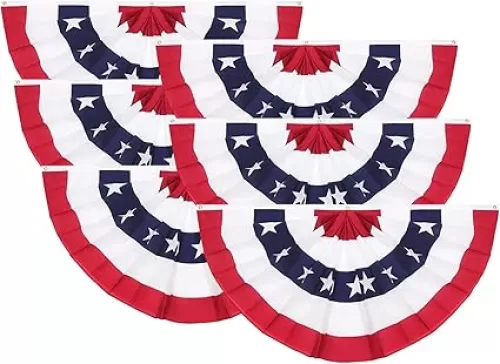 2 x 4 Ft American Pleated Fan Flag, USA Patriotic Half Fan Bunting Flag, 4th of July Decorations Flags (Set of 6)