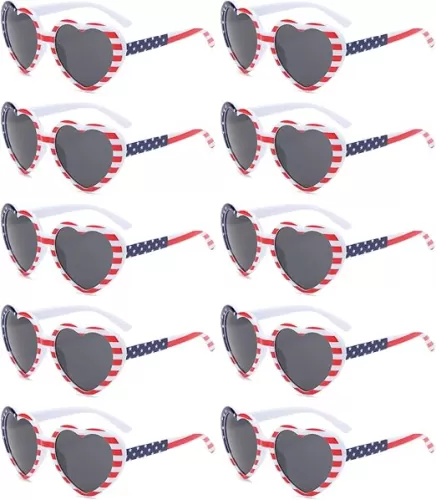 20 Pack Heart Shaped American Flag Sunglasses Bulk Classic Patriot for 4th of July Party Supplies