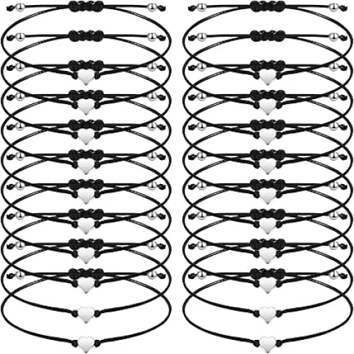 20 Pcs Friendship Bracelets Bulk Heart String Handmade Matching Bracelets for Adults Couples Friends Braided Adjustable Charm wristbands for Family Women Men(Heart)