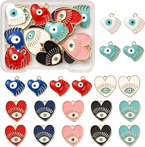 20 Pieces Heart Evil Eye Charm Pendant Alloy Enamel Eye Charm Mixed Color for Jewelry Necklace Bracelet Earring Making Crafts
