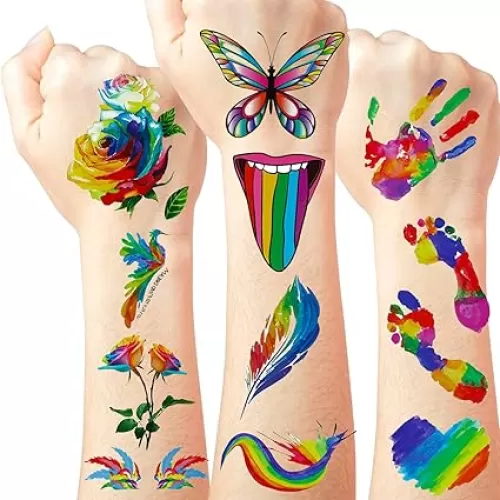 200+pcs Pride Rainbow Temporary Tattoos Stickers LGBTQ Heart Lips Love for Parts Festivals