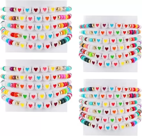24 Pcs Friendship Bracelets Colorful Love Heart Beads Bracelets Motivational Bracelets for Woman Adults Party Favor Gifts