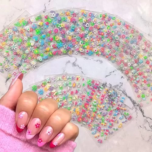 24 Self-Adhesive Floral & Butterfly Nail Art Stickers - Colorful Star & Heart Designs for Summer Nail Craft