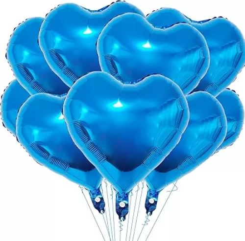 25 Pieces 18 Inches Blue Heart Love Balloons, Large Foil Mylar Heart Shaped Balloon for Valentines Day, Anniversary, Wedding, Engagement, Proposal, Bachelorette, Bridal Shower, Birthday Party Supplies