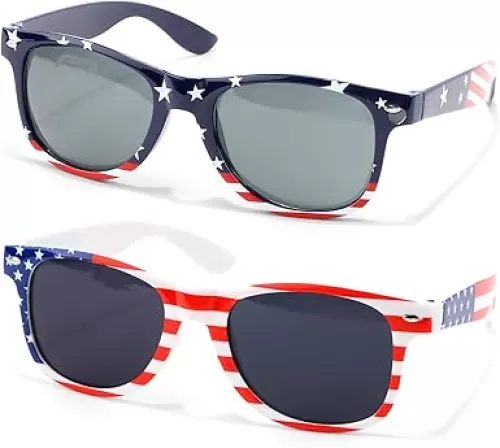 2PCS 4th of July American Flag Sunglasses for Women Men Patriotic USA Glasses Independence Day Accessories & Party Favors Fourth of July Outfits