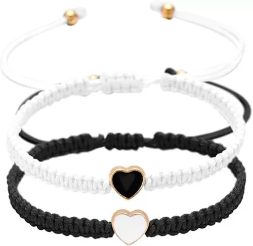 2pcs Matching Bracelets for Couples, Adjustable Bestfriend Bracelets, Heart Friendship Jewelry Gifts for Teen Women,