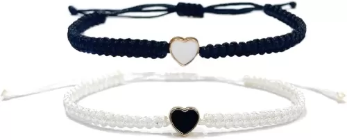 2Pcs/Set Colorful Heart Beaded Matching Bracelets Sweet Heart Braided Adjustable Bracelets Couple Friendships Long Distance Bracelets for Lover Best Friends