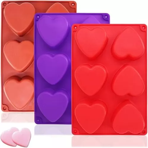 3 Packs 6 Cavities Heart Shaped Silicone Mold (Purple, Red, Brown), findTop Baking Mold Cake Pan, Biscuit Chocolate Mold, Ice Cube Tray, Soap Mold