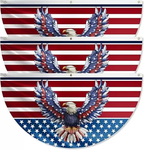 3 x 6Ft Eagle Patriotic American Fan Flags, American Patriotic Half Fan Bunting Flag, 4th of July Independence Day Decorations for Outdoor and Indoor (3)