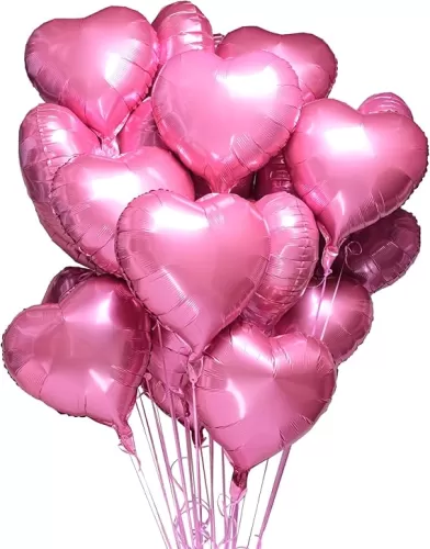 30 pcs Pink Heart Foil Balloons 18" Heart Shaped Mylar Balloons, Helium Support Love Valentines Day Wedding Bridal Engagement Party Anniversary Decorations