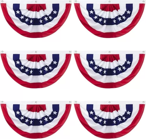 3X6 FT American Pleated Fan Flag, USA Patriotic Flag Bunting Half Fan Banner 4th of July Decoration Indoor/Outdoor (Set of 6)