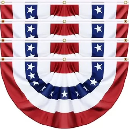 4 Pack Large Size 3 X 6 Ft USA Pleated Fan Flag, 4th of July Decorations American Bunting Flag Patriotic Half Fan Flags Banner 100% Polyester Fourth of July Independence Day Memorial Day Outdoor Decor