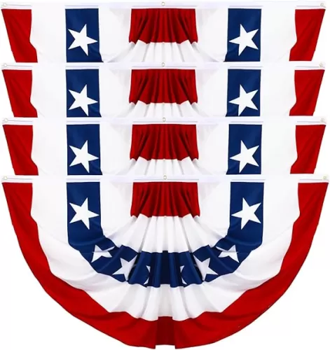 4 Pack Large USA Patriotic Pleated Fan Flag Set - 3x6 Ft American Bunting Flags with Sewn Stripes, Brass Grommets - Memorial Day Independence Day 4th of July Outdoor Decorations