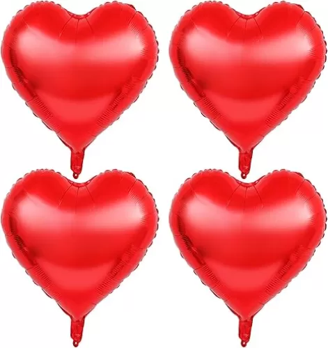 4 Pieces 32 Inches Large Heart Shaped Balloons Huge Metallic Red Foil Balloons Love Balloons for Valentine's Day Wedding Engagement Anniversary Party Favor Decorations (Red)
