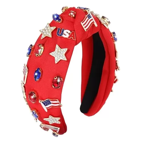 4 th of July Headband for Women American Flag Knottted Hairband Star USA Charm Fourth of July Patriotic Head Band Red White and Blue Hair Accessories Gift