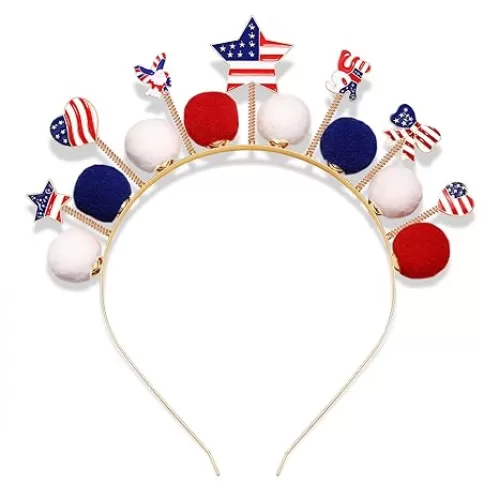 4 th of July Headband for Women American Flag USA Star Heart Charm Fourth of July Patriotic Headband Headpiece Red White and Blue Crystal Metal Hairband Hair Accessories Party Favor Gift (4 th of July