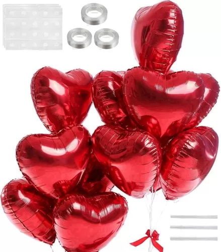 40PCS Red Heart Balloons, 18 Inches Foil Heart Shaped Balloons Mylar Valentines Balloons Helium Support for Valentine's Day Wedding Bridal Engagement Party Anniversary Mother's Day Decorations