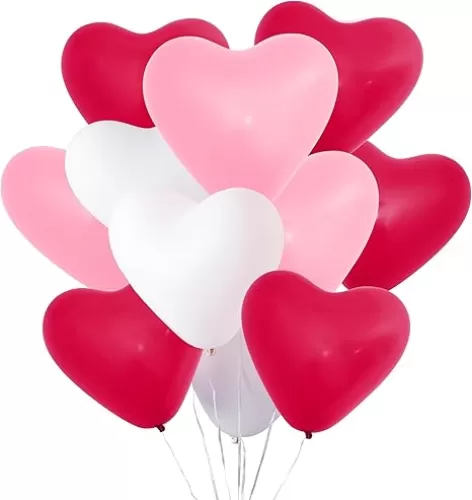 4E's Novelty 36 Pack Latex Heart Shaped Balloons 10 inch With Ribbon - Pink White Red Heart Balloons, Valentines Day Balloons, for Marriage Proposal & Valentines Day Decorations & Wedding Party