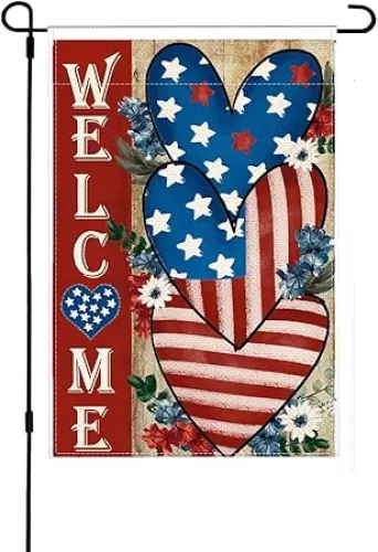 4th July Garden Flag 12x18 Inch Double Sided Patriotic Welcome American Flag Memorial Day Stripes Heart Love Stars Burlap Yard Outdoor Decoration