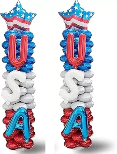 4th of July Balloons Set of 2，Independence Day Standing Balloons, Patriotic Balloon Decorations Accessories, Stars Stripes Red White Blue Balloon- 78In x 19In