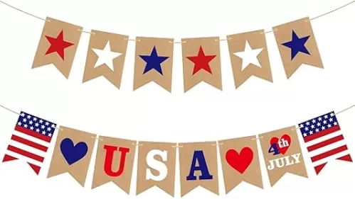 4th of July Banner Decorations, Fourth of July Patriotic Banner Decorations, Red White and Blue Decor for Independence Day, Home Party Mantel Fireplace Supplies