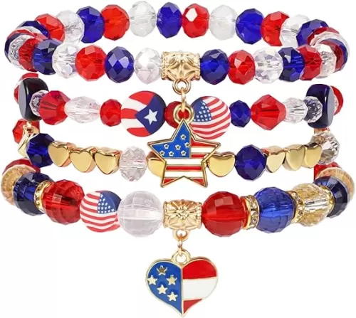 4th of July Beaded Bracelets with American Flag Stars Charms USA Jewelry