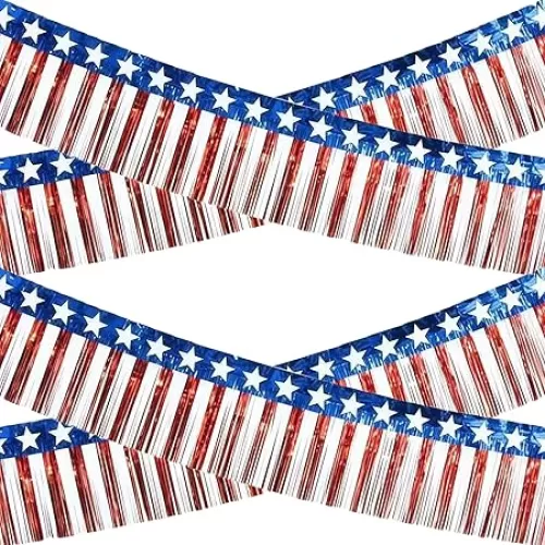 4th of July Decorations - 2 Pack Patriotic Red White and Blue Streamer for Memorial Day | Fourth of July Accessories Party Favors for Outdoor Outside Home - American Flag Banner Backdrop Decor, 10 FT
