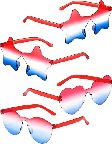 4th of July Glasses Patriotic Star/Heart/Square Sunglasses for Independence Labor Day Red White and Blue Eyewear for Fourth of July Party Favors Accessories Decorations