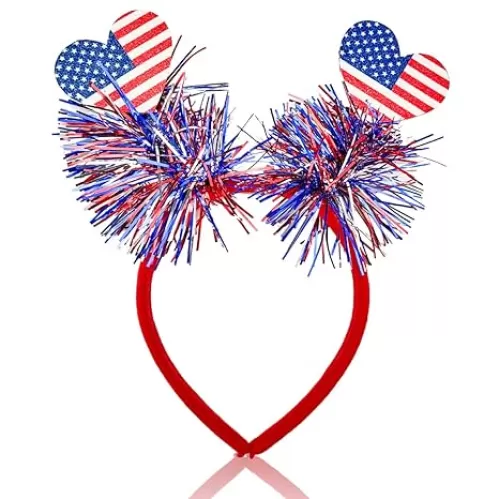 4th of July Headband USA Hair Supplies Independence Day Bow Hair Decorations Patriotic Party Hair Band Two Hearts Colorful Tassels Hair Hoop Holiday Favors Head Boppers Headwear Hair Accessories 1PCS