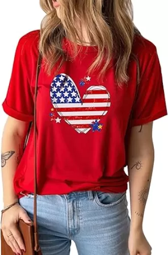 4th of July Shirts for Women Patriotic t Shirts American Flag Graphic Tees Short Sleeve Summer Tops