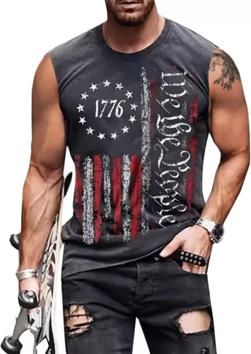 4th of July Shirts Mens Muscle Tank Top 1776 Sleeveless Graphic Gym Workout American Flag Shirt