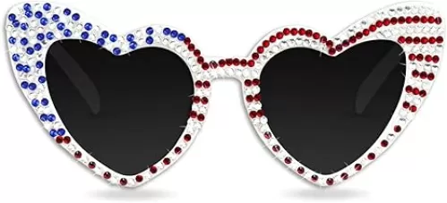 4th of July Sunglasses - American Flag Heart Glasses Diamond Polarized Patriotic USA Glasses for Red White and Blue Accessories USA Flag Classic Patriot Independence Day Party Favor