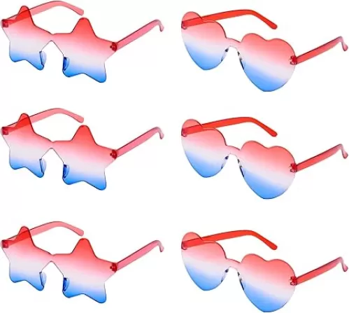 4th of July Sunglasses Red White Blue Glasses Heart Shaped Sunglasses 6 Pack Star Glasses for Kids Women Men