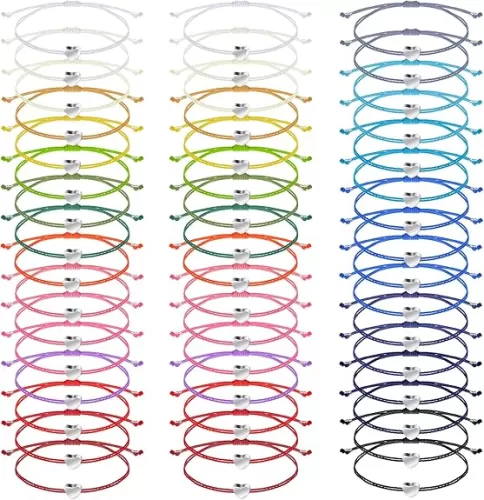 50 Pcs Heart String Friendship Bracelets Inspirational Gifts Christmas Adjustable Braided Heart Couples Bracelet for Friends Students Coworker Employee Volunteer Teacher Doctor Nurse