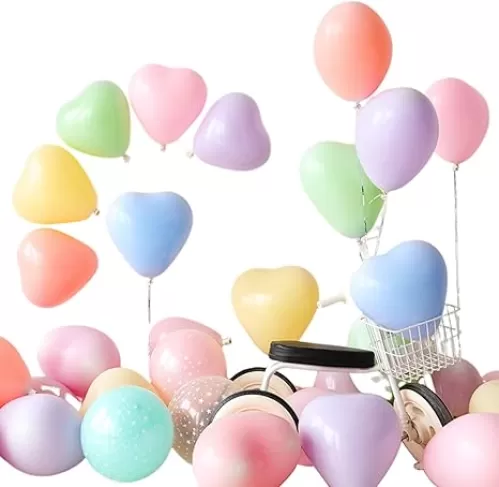 50 Pcs Pastel Colorful Heart Balloons, 10 Inch Balloons Assorted Colors Helium Latex Balloons, Pink Balloons for Baby Shower Valentine's Day Birthday Bridal Bachelorette Party Decoration