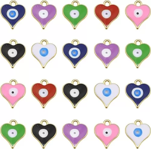 50 Pieces Colorful Heart Charm Alloy Enamel Evil Eye Charms Turkish Eye Pendant Bulk for DIY Bracelet Earrings Necklace Jewelry Making Supplies