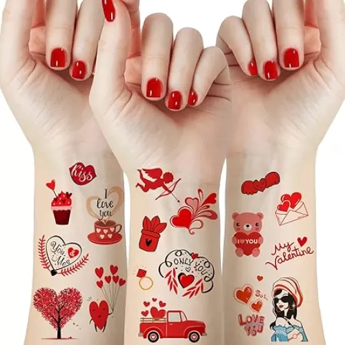 50+ Pieces Valentine Tattoos Temporary for Girls Women Kids, 10 Sheets Love Cupid Heart Romantic Valentine’s Designs Couple Fake Temporary Tattoo Stickers for Valentine