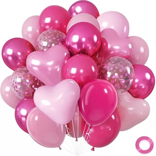50Pcs Valentine's Day Balloon Set, 12 Inch Heart-Shaped Balloons Pink Sequin & Love Design, Perfect for Party Decorations, Anniversaries, Confessions & Romantic Celebrations(Pink Heart Set)
