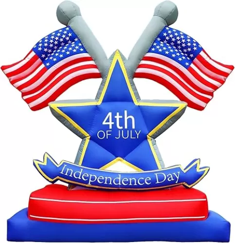 5.7FT 4th of July Inflatables Outdoor Decorations USA Flag Blow Up Star Patriotic Independence Day Inflatables Fourth of July Outside Décor with Led Lights for Yard Lawn Patio Party