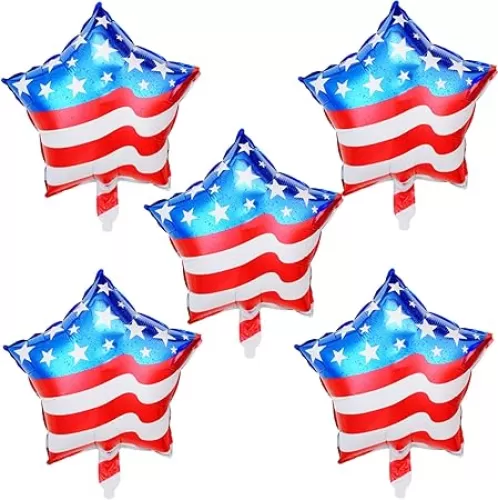 5Pcs Independence Day Foil Balloons Star Shaped Balloon Red Blue and White Balloons Party for Day Independence Day Decoration
