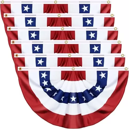 6 Pack Large Size 3 X 6 FT American Bunting Flag 4th of July Decorations, USA Pleated Fan Flag Memorial Day Patriotic Half Fan Banner 100% Polyester Fourth July Independence Day Outdoor Indoor Decor