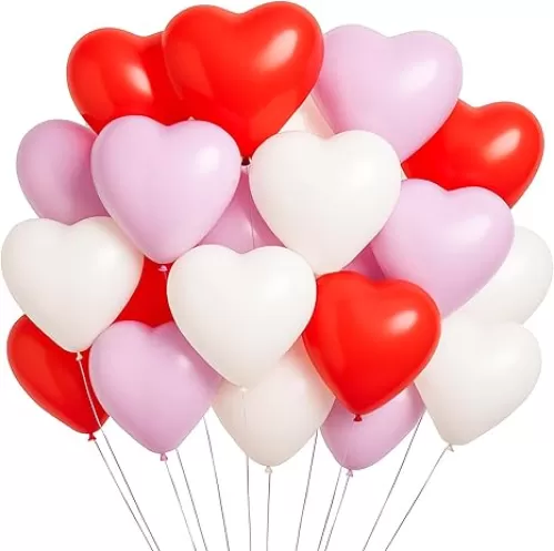 60-Piece 12-Inch Red, White, Pink Heart-Shaped Latex Balloons Set - Romantic Love Heart Balloons Decorations for Valentine's Day, Anniversary, Wedding, Bridal Shower, Proposal, Birthday Party Favor