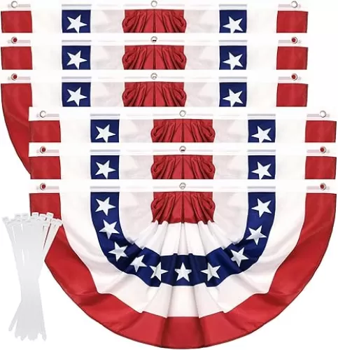 6Pack 1.5x3 FT American Pleated Fan Flag, American Flag Bunting for Outdoor, US Patriotic Half Fan Banner Flag with Zip Ties for 4th of July Memorial Day Independence Day Outdoor Indoor Decorations
