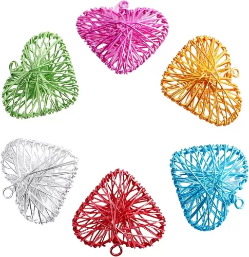 6Pcs Bulk Metal 3D Hearts Décor Colorful Outdoor Hanging Ornaments for Garden Patio, Valentines Gifts Women, Vase Filler Car Tree Light