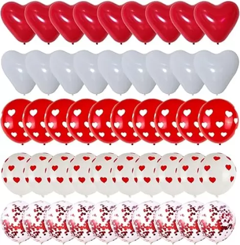 75pcs Valentine's Day Balloons Heart Shape Red White Confetti 12 Inch Latex Balloons for Valentines Day, Anniversary, Wedding Party Decorations